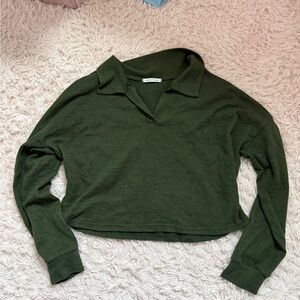 Caution To The Wind Forest Green Collared Crop Top